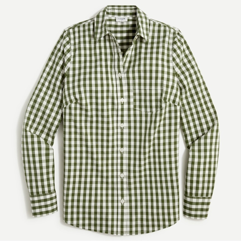 J. Crew Gingham Cotton Poplin Long Sleeve Shirt Signature Fit Green Button Down